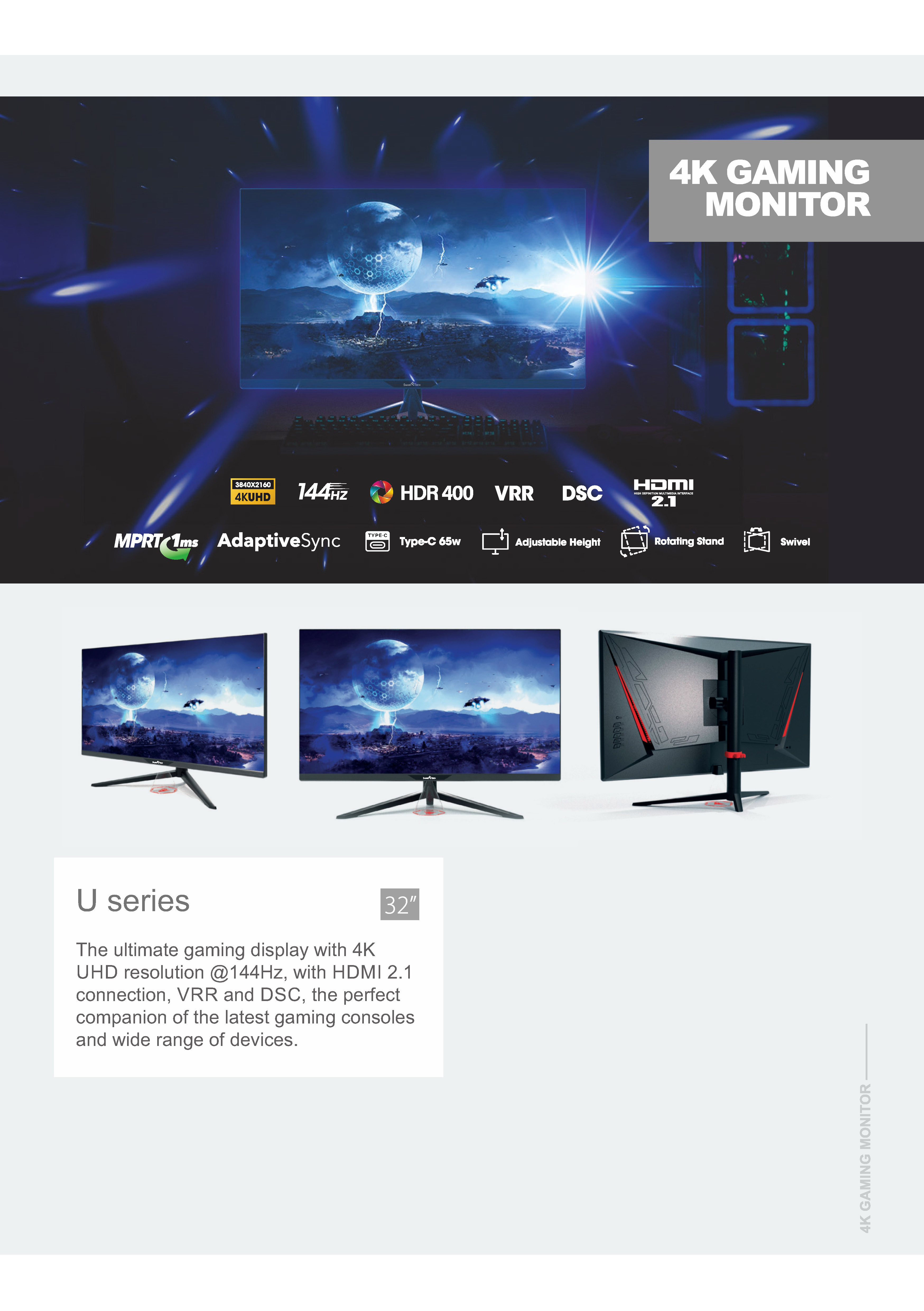 smart tech ecran pc gaming 315G01UIF 32" 144Hz 4K UHD 3840 x 2160 IPS