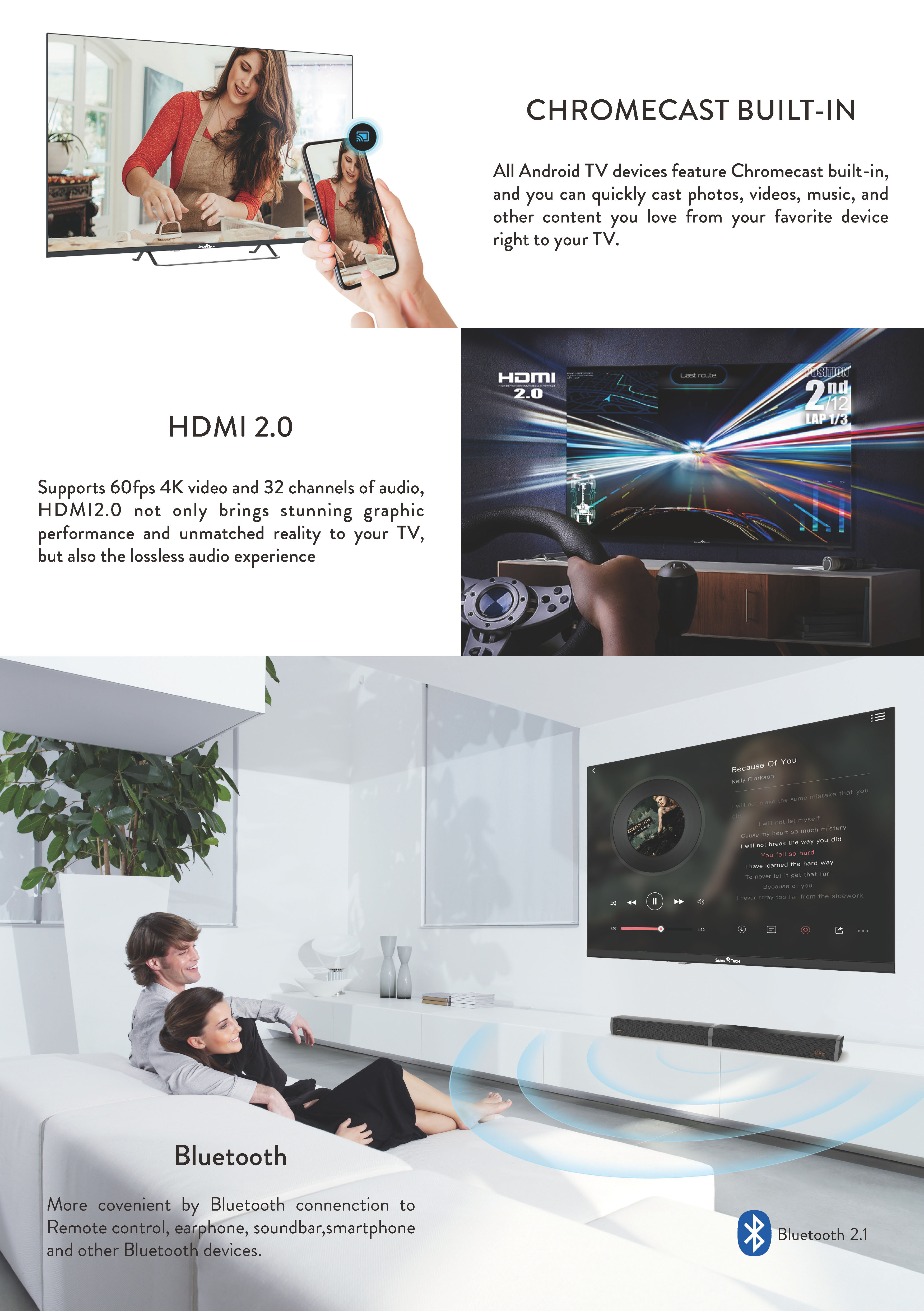 Televisor Smartech 43F30UC2, 43, 4K, Ultra HD, Smart TV